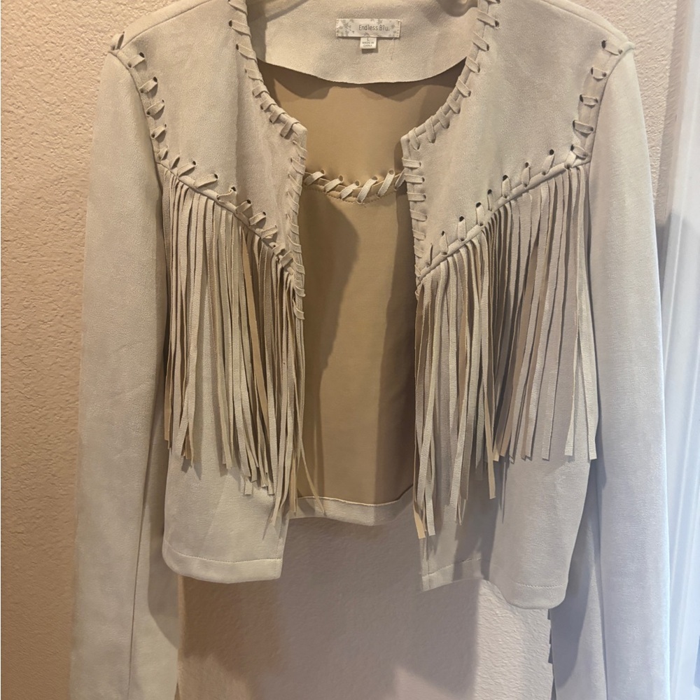 Endless Blu Women's Fringe Jacket in Cream